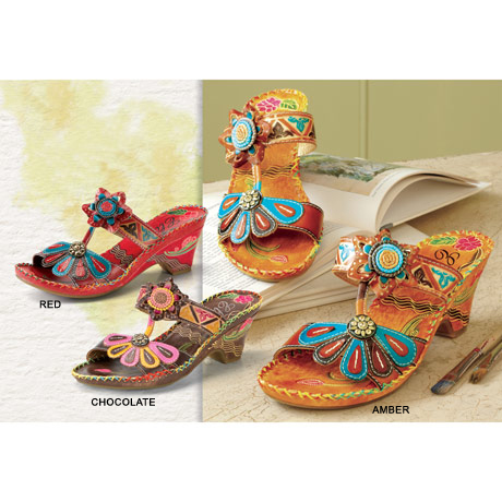 Jamaica Hand Painted  Embossed Leather Sandals at Floriana | KA6792