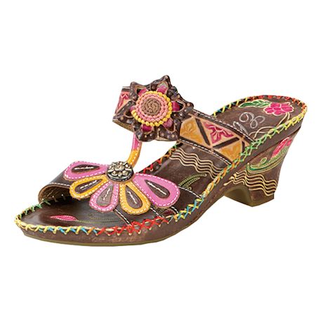 Jamaica Hand Painted  Embossed Leather Sandals